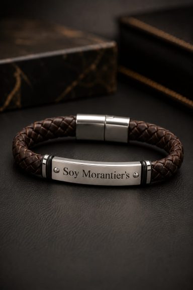 Pulsera artesanal "Soy Morantier's" | Cuero y acero inoxidable
